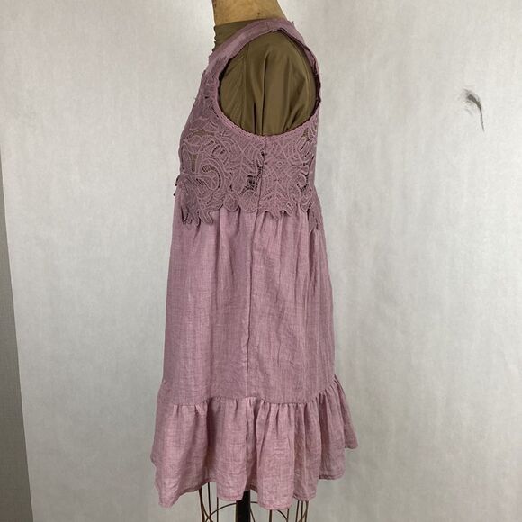 Umgee Tiered Dress Lace Bodice Small Short Lined Sleeveless Flowy - Picture 4 of 13